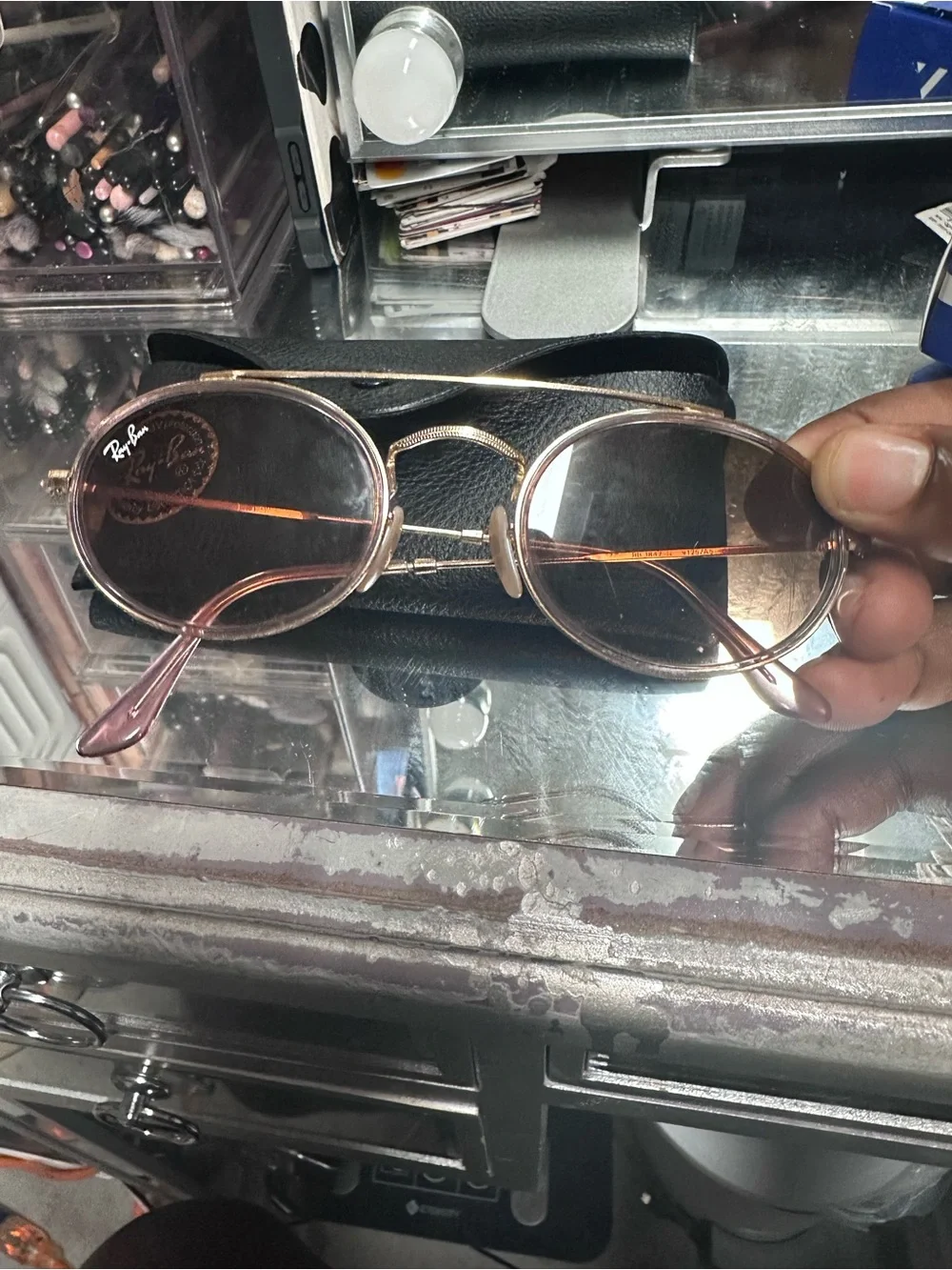 Ray-Ban Black Sunglass Case with Gold Logo
